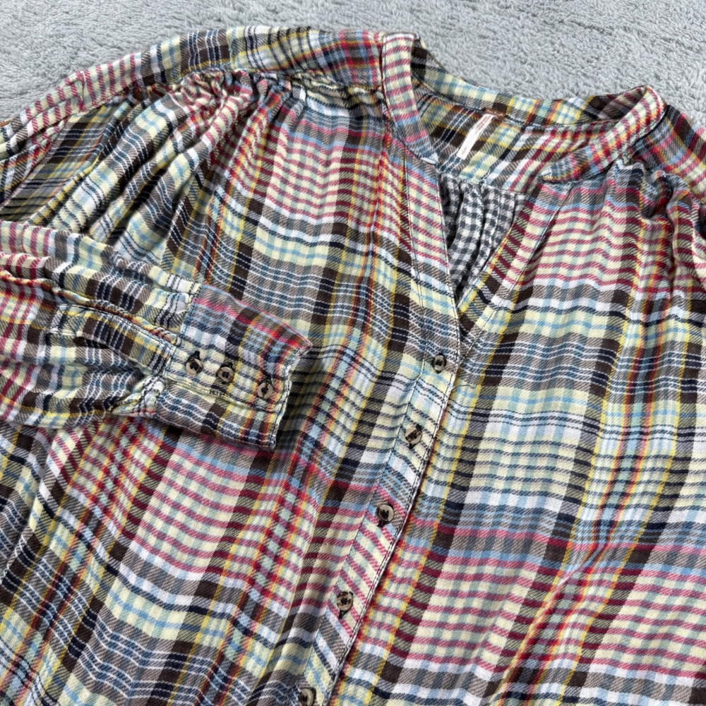 Free People Plaid Tunic Women S Multi Color Excellent Raw Hem Oversized Blouse